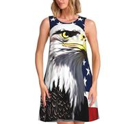 Vestido sin mangas con estampado de bandera de águila calva para mujer, vestido casual de playa con bolsillos, Negro, XXL