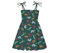Vestido sin Mangas con Estampado de Dinosaurios para niñas pequeñas, Vestidos Baile, Ropa, Lino, Bordado y Ligero, Ideal Vacaciones, Tendencia Infantil Princesa/g