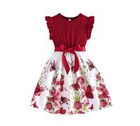 Vestido sin Mangas con Estampado de y para niña, con Ribete de Encaje y Ajustable en la Cintura, Atuendo Informal de Verano Tul Morada Transparente Mini Short
