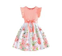 Vestido sin Mangas con Estampado de y para niña, con Ribete de Encaje y Ajustable en la Cintura, Atuendo Informal de Verano Tul Morada Transparente Mini Short