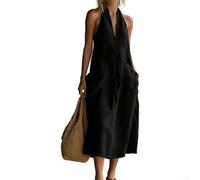 Vestido sin mangas de color sólido con cuello en V profundo para mujer, con bolsillos grandes, para verano, playa, vacaciones, ciclismo, uso casual, longitud regular, estilo de moda (XXL negro)