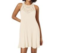 Vestido sin mangas de gasa para mujer, línea A, espalda abierta, elegante, de noche, talla grande, beige, XL