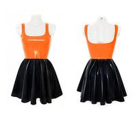 Vestido sin mangas de una línea de tallas grandes para mujer, vestido de PVC plisado de color de empalme de verano, ropa de calle, naranja, S