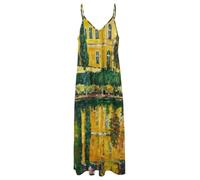 Vestido Sin Mangas para Mujer - Patrones Abstractos Vestido Largo De Playa Holgado, Sexy, con Tirantes Finos Ajustables, Tallas S-5Xl, Estilo Vintage, Corte A. M