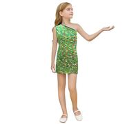 Vestido sin mangas para niña, asimétrico, cómodo, vestido con estampado de lentejuelas metálico, transpirable, vestido de fiesta, moderno, mini vestido para fiesta, uso diario, ocio, Halloween, verde