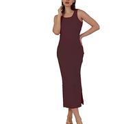 Vestido sin mangas, que realza la figura, de punto acanalado para mujer, con lados ranurados y ropa de maternidad, para mujer, rojo, XXL