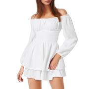 Vestido sin tirantes de mujer con volantes vestido boheme de mujer de manga larga de color sólido plisado en la cintura casual elasticidad elegante y elegante cómodo fluido de todos los días salir de