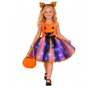 Vestido skater para niño, niña, naranja, sin mangas, para Kermesse y fiesta | Traje trapecio de hada suave, vestido de princesa calabaza sin cordón, enagua abullonada de gasa ligera, vestido festivo para