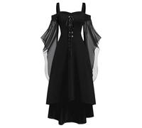 Vestido Steampunk para mujer, manga de llamarada gótica, encaje largo, hombros desnudos, vintage, disfraces de Halloween medieval renacentista, corte de carnaval victoriano, cosplay fiesta, retro a la
