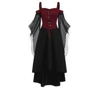 Vestido Steampunk para mujer, manga de llamarada gótica, encaje largo, hombros desnudos, vintage, disfraces de Halloween medieval renacentista, corte de carnaval victoriano, cosplay fiesta, retro a la