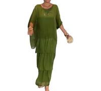 Vestido suelto de estilo artístico, casual, acampanado, manga murciélago, cuello redondo, manga 3/4, maxi para vacaciones (verde, talla 2XL)