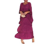 Vestido suelto de estilo artístico, vestido casual de manga de murciélago acampanado, cuello redondo, manga 3/4, maxi de vacaciones, Morado (, M