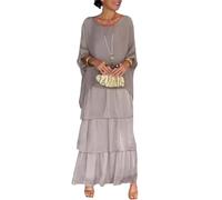 Vestido Suelto de Estilo artístico, Vestidos Largos de Verano de Talla Grande con Cuello Redondo y Manga (Medium,Gray)