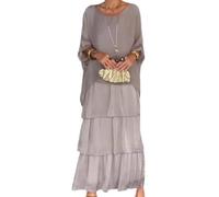 Vestido Suelto De Estilo Artístico, Vestidos Largos Informales De Verano De Talla Grande con Cuello Redondo Y Manga 3/4 para Mujer, Vestido Largo Extragrande (2XL,Gris)