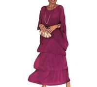 Vestido Suelto De Estilo Artístico, Vestidos Largos Informales De Verano De Talla Grande con Cuello Redondo Y Manga 3/4 para Mujer, Vestido Largo Extragrande (S,Púrpura)