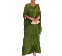 Vestido Suelto De Estilo Artístico, Vestidos Largos Informales De Verano De Talla Grande con Cuello Redondo Y Manga 3/4 para Mujer, Vestido Largo Extragrande (L,Verde)