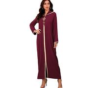 Vestido suelto de moda musulmana para mujer, Ramadán, Eid, Abaya, Dubai, Turquía, Islam, punto a mano, cuello redondo, ropa de manga larga, vestido caftán para tallas grandes, rosso, XXL