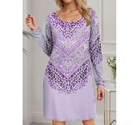Vestido suelto étnico retro casual de manga larga con patrón impreso para uso al aire libre, adecuado para todas las estaciones, primavera, verano, otoño e invierno (XXL morado)
