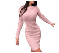Vestido Suéter Mujer Elegante Invierno Vestidos De Punto Rojo Elástico Vestido Suéter Elegante Nochevieja Vestido Vestido Vestido Tallas Grandes Party Vestidos Mini Curvy Ceremonia Cóctel Otoño, Rosa,