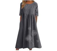 Vestido tipo camiseta para mujer 2024, casual, talla grande, vestido midi de verano, estampado floral, holgado, holgado, con bolsillos, gris, (05 Dark gray), XXXXL