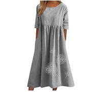 Vestido tipo camiseta para mujer 2024, casual, talla grande, vestido midi de verano, estampado floral, holgado, holgado, con bolsillos, gris, (05 Gray), XXXXXL