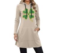 Vestido tipo sudadera con capucha para mujer, con estampado de trébol, para el día de San Patricio, manga larga, longitud media, disfraz irlandés, disfraz de duende con diseño de trébol, perfecto para