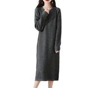 Vestido tipo suéter 100 % de lana merina, para mujer, manga larga, de punto, cuello redondo, sin botones, para otoño e invierno, Gris oscuro, L