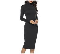 Vestido Tipo suéter Ajustado de Manga Larga con Cuello Alto y canalé para Mujer (Black, S)