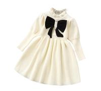 Vestido Tipo suéter de Punto de Manga Larga para niñas Vestido Midi de Cuello Alto de otoño (White, 5-6 Years)