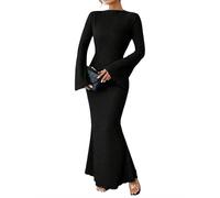 Vestido tipo suéter para mujer, estilo casual, cuello barco, manga larga, sin botones, de punto acanalado, maxivestido, Negro, XL