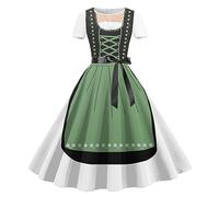 Vestido tradicional tradicional para mujer, elegante, vestido tirolés largo, cuello redondo, vestido de cóctel, línea A, con lazo, estampado floral, vestido de noche, cintura alta, traje completo de