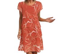Vestido tubo mujer elegante línea A flores vestido de gasa vestido de mujer con mangas vestidos de verano ligero vestido de patchwork ligero vestido de patchwork con volantes vestido casual, rojo, XL