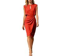 Vestido tubo para mujer, elegante, largo hasta la rodilla, vestido de verano, vestido midi de línea A, plisado, vestido de invitada de boda, vestido festivo, vestido de fiesta, bodycon, rojo, L