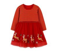 Vestido Tulle Niña Otoño Invierno Casual Vestido Elegante Encaje Tutu Vestir Ceremonia Fiesta Manga Larga Tul Rojo Alce Bailar Vestidos para Princesa 4 Años