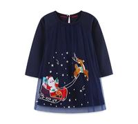 Vestido Tulle Niña Otoño Invierno Navidad Vestido Elegante Encaje Tutu Vestir Ceremonia Fiesta Manga Larga Tul Azul Marino Papá Noel Bailar Vestidos para Princesa 4 Años