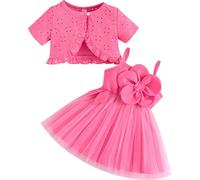 Vestido tutú para niña, 2 piezas, cárdigan de tul, vestido de princesa para bautizo, fiesta, conjunto de verano, melocotón, 18-24 meses