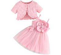 Vestido tutú para niña, 2 piezas, cárdigan de tul, vestido de princesa para bautizo, fiesta, conjunto de verano, rosa, 9-12 meses