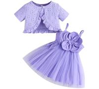 Vestido tutú para niña, 2 piezas, cárdigan de tul, vestido de princesa para bautizo, fiesta, conjunto de verano, Morado (, 3-4 Años