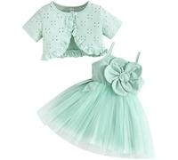 Vestido tutú para niña, 2 piezas, cárdigan de tul, vestido de princesa, vestido de fiesta de bautizo, conjunto de traje de verano para niñas, verde, 18-24 meses