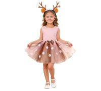 Vestido tutú para niñas de Carnival and Shine 2026 con falda sintética, parte superior estampada festiva para fiestas de vacaciones, rosa claro, 3-5 años