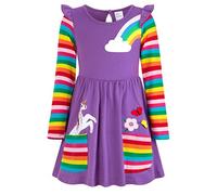 Vestido Unicornio Niñas Vestido de Arcoíris Casual Manga Larga Algodón Mariposas Bordado Vestido para Niñas 4-5 años