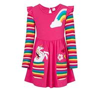 Vestido Unicornio Niñas Vestido de Arcoíris Casual Manga Larga Algodón Mariposas Bordado Vestido para Niñas 6-7 años