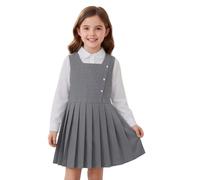 Vestido Uniforme Escolar Plisado Niñas Con Cuello V Mangas Corta Con Decoración De Botones Ropa Formal Clásica Para Qué Ponerse Durante La Temporada De Regreso a Clases Niños