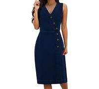 Vestido vaquero con peto para mujer, holgado, correa ajustable, vestido vaquero de verano, elegante, largo, con tirantes, vintage, sin mangas, falda vaquera con bolsillos, cómoda, falda con peto, para
