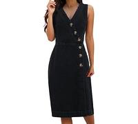 Vestido vaquero con peto para mujer, holgado, correa ajustable, vestido vaquero de verano, elegante, largo, con tirantes, vintage, sin mangas, falda vaquera con bolsillos, cómoda, falda con peto, para