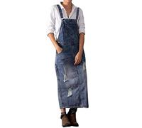Vestido vaquero con peto para mujer, holgado, correa ajustable, vestido vaquero de verano, elegante, largo, con tirantes, vintage, sin mangas, falda vaquera con bolsillos, cómoda, falda con peto, para