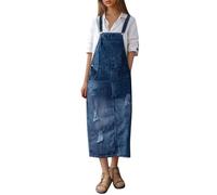 Vestido vaquero con peto para mujer, holgado, correa ajustable, vestido vaquero de verano, elegante, largo, con tirantes, vintage, sin mangas, falda vaquera con bolsillos, cómoda, falda con peto, para