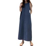 Vestido vaquero para mujer, cuello en V, vaquero, línea A, vestido holgado, manga corta, vestido de playa, monocolor, vestido bohemio, largo hasta la rodilla, ligero, vestido vaquero, para exteriores
