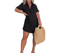 Vestido Vaquero para Mujer Vestido Camisero Vaquero Solapa Manga Corta Minivestido Vaquero Vestido Informal Holgado Bajo Deshilachado Blusa Oversize Tops para Vacaciones Playa Uso Diario Negro Talla
