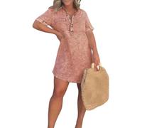 Vestido Vaquero para Mujer Vestido Camisero Vaquero Solapa Manga Corta Minivestido Vaquero Vestido Informal Holgado Bajo Deshilachado Blusa Extragrande Tops para Vacaciones Playa Uso Diario Naranja